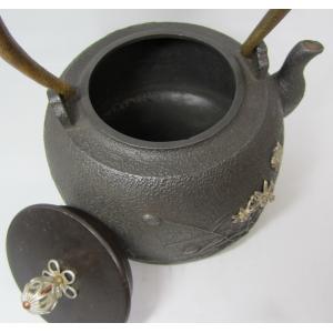 【掏寶天地】日本純銀鑲嵌老鐵壺*春意盎然鑄鐵茶壼* *鐵壺W20; 銀鑲鐵壼